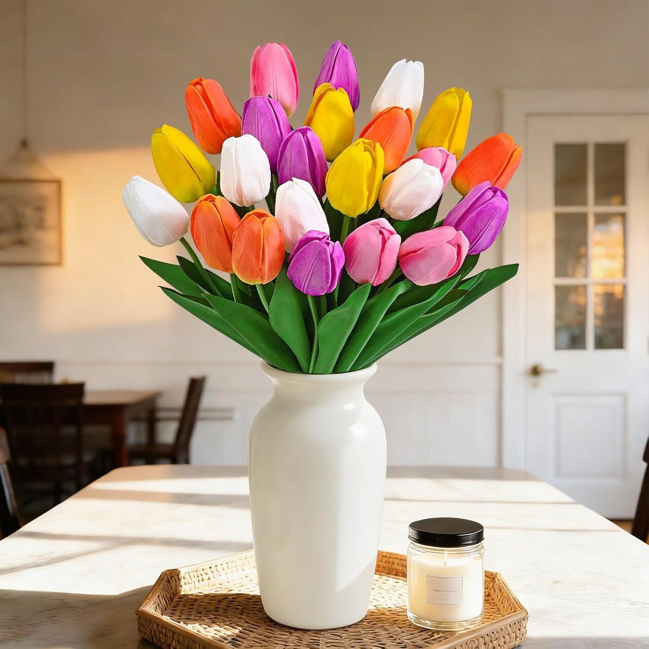 12-Pack Mixed Color Real Touch Latex Tulips – Lifelike Faux Flowers with Large Full Buds for Spring Weddings, Home Décor, Tables & Party Centerpieces